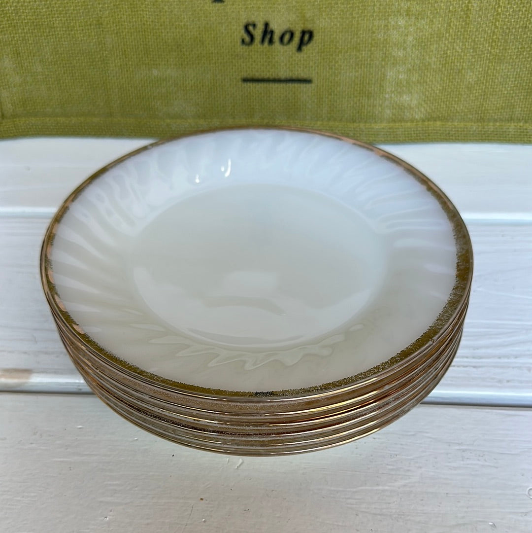 Set of 6, Vintage Anchor Hocking 8" Swirl Gold Rim Plates