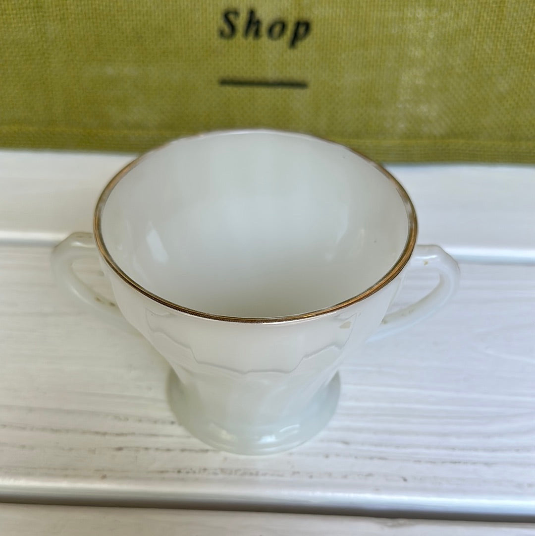 Vintage Fire-King Swirl Milk Glass Sugar Bowl w/ Two Handles