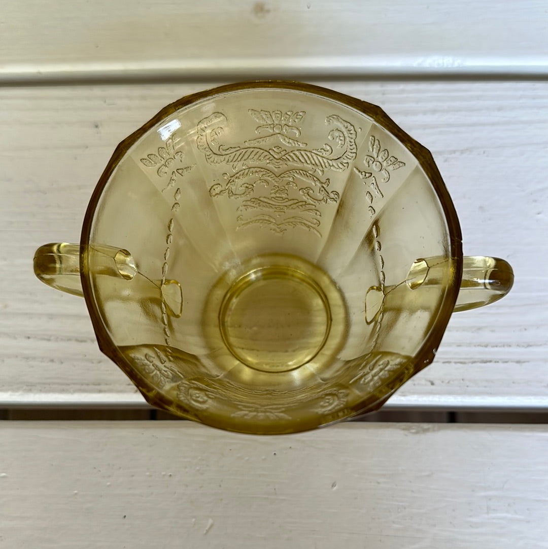 Vintage 1930 Yellow Depression Glass Sugar Bowl Style 2