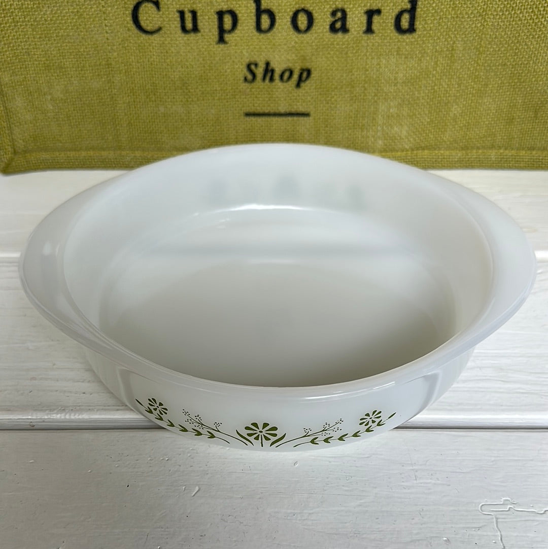 Vintage Glasslike Green Daisy 8" Round Casserole Dish