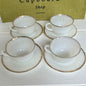 Set of 5, Vintage Anchor Hocking Fire-King Milk Glass W/ Gold Gilt Tea Cup w/ Saucer