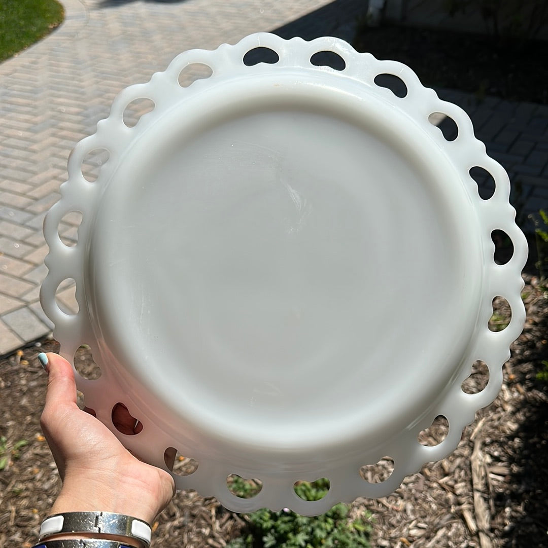 Vintage Anchor Hocking Large Milk Glass Torte Plate