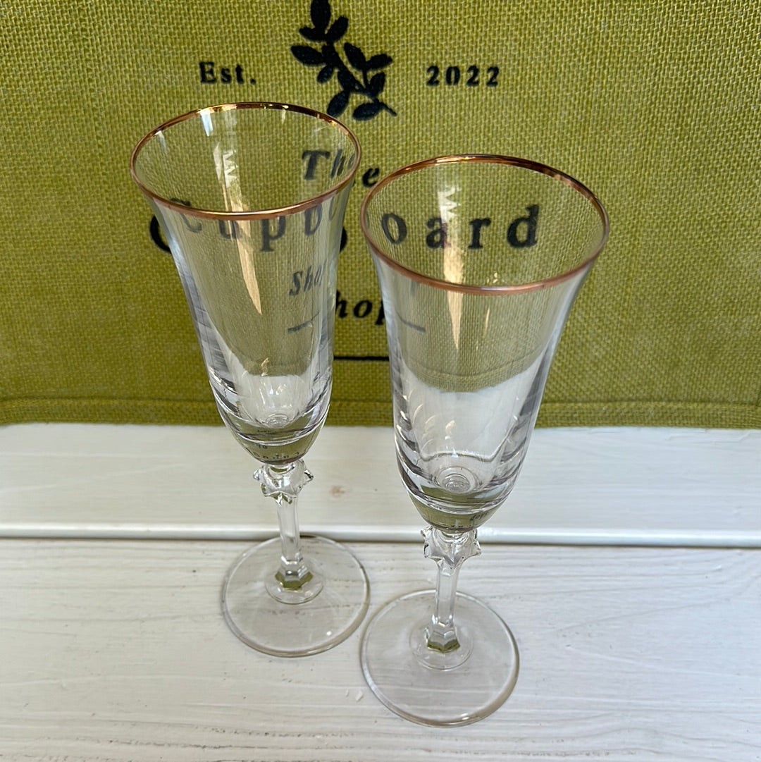 2 Champagne Flutes w/Crystal Metal Base By Jozen Gift - Annie Rooster's  Sally Ann's Antiques, Collectibles And More