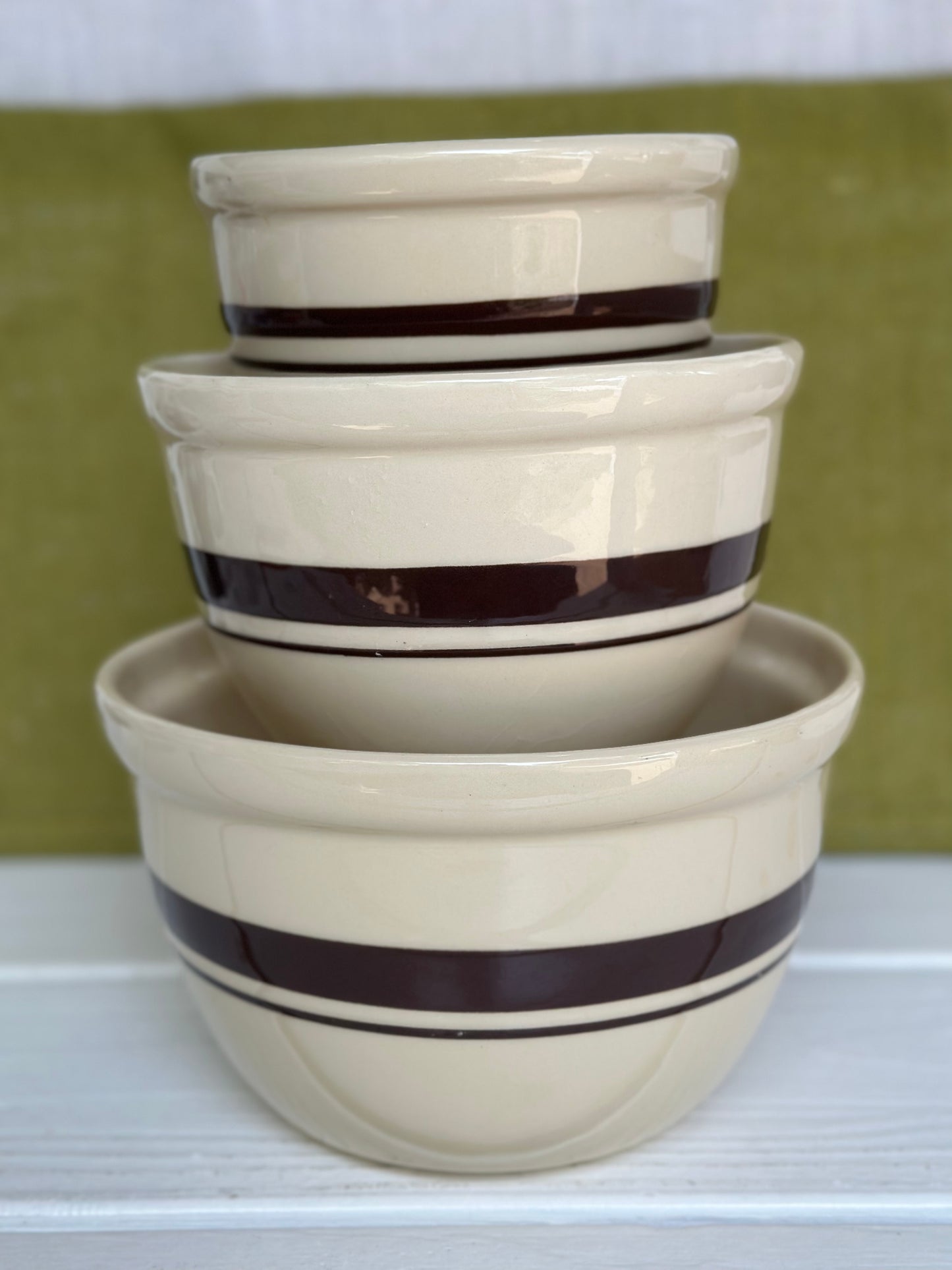 Set of 3, Vintage McCoy Tan & Brown Stripes Bowls