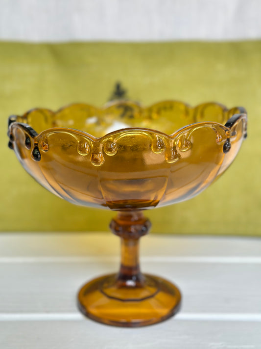 Vintage Amber Indiana Glass Teadrop Pedestal Bowl