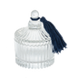 Clear Embossed Glass Trinket Box with Lid & Tassel