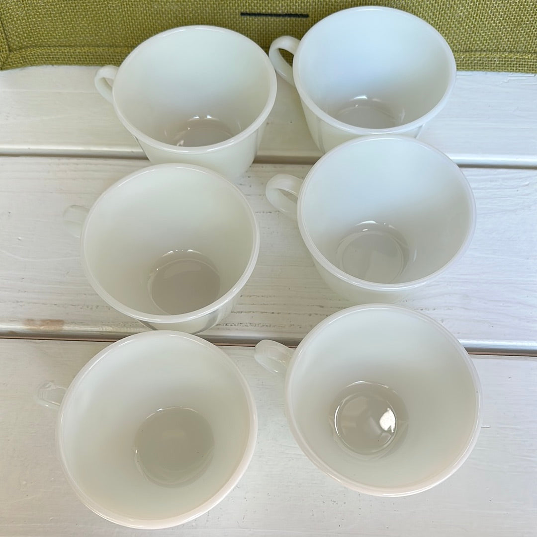 Set of 6, Vintage White Milk Glass Coffee Mugs