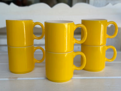 Vintage Yellow Hazel Atlas Milk Glass Mugs, Set of 6