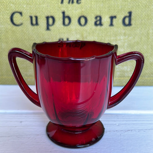 Vintage Ruby Red 12 Point Paneled Footed Sugar Bowl