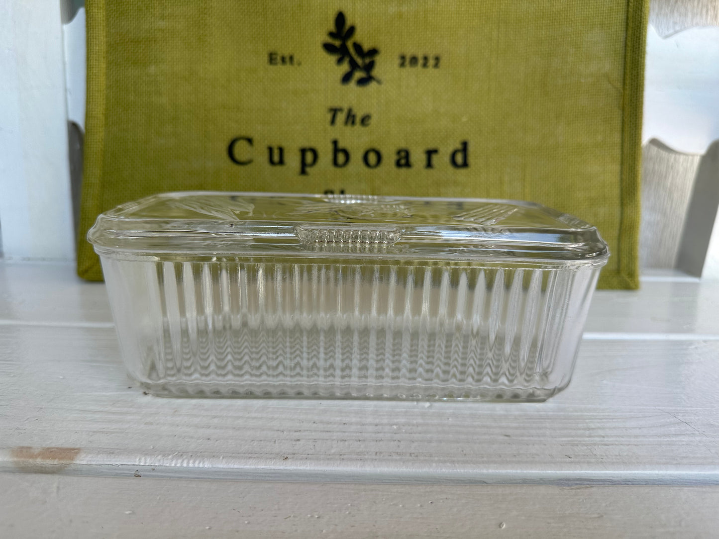 Vintage Clear Ribbed Glass Vegetables Motif Refrigerator Box