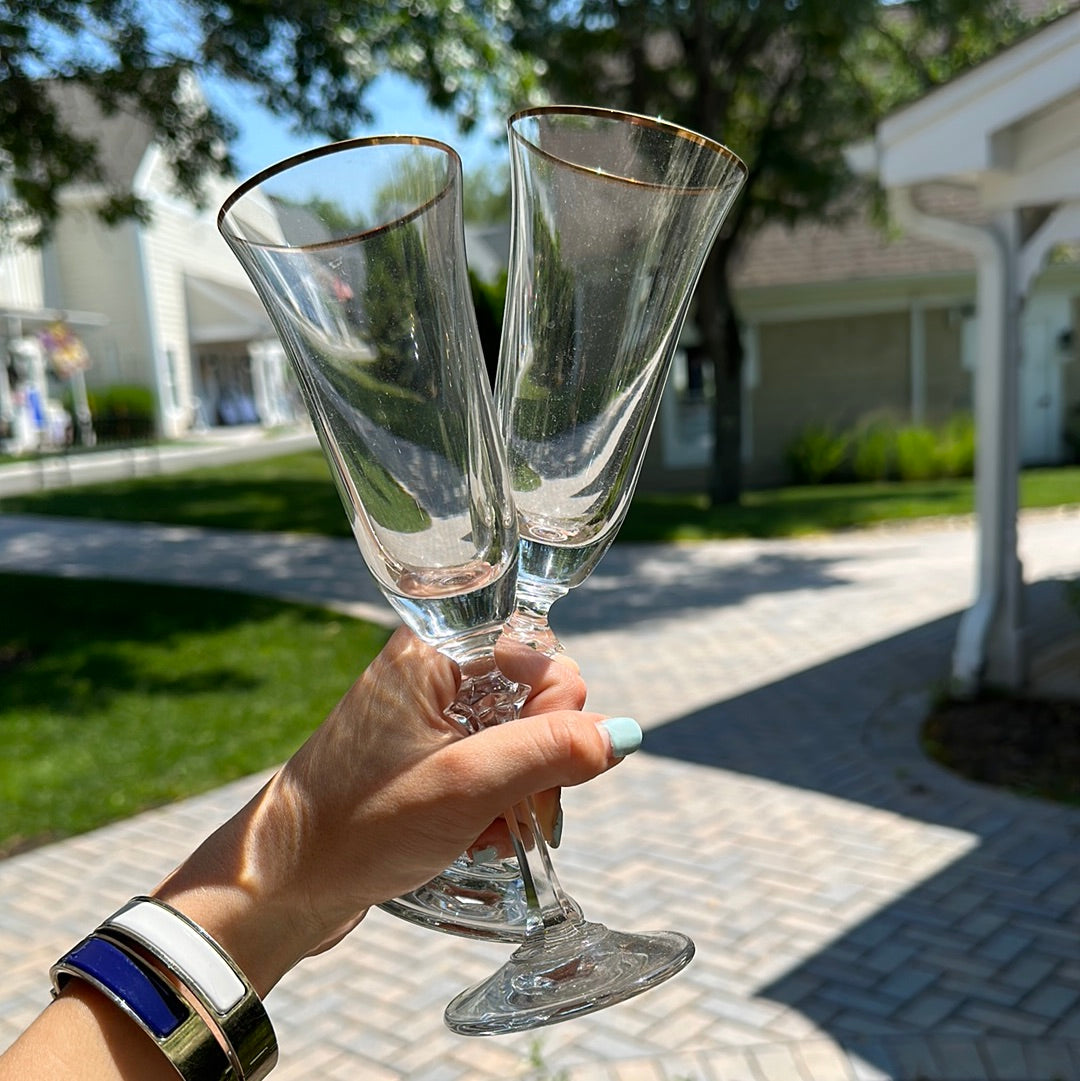 2 Champagne Flutes w/Crystal Metal Base By Jozen Gift - Annie Rooster's  Sally Ann's Antiques, Collectibles And More