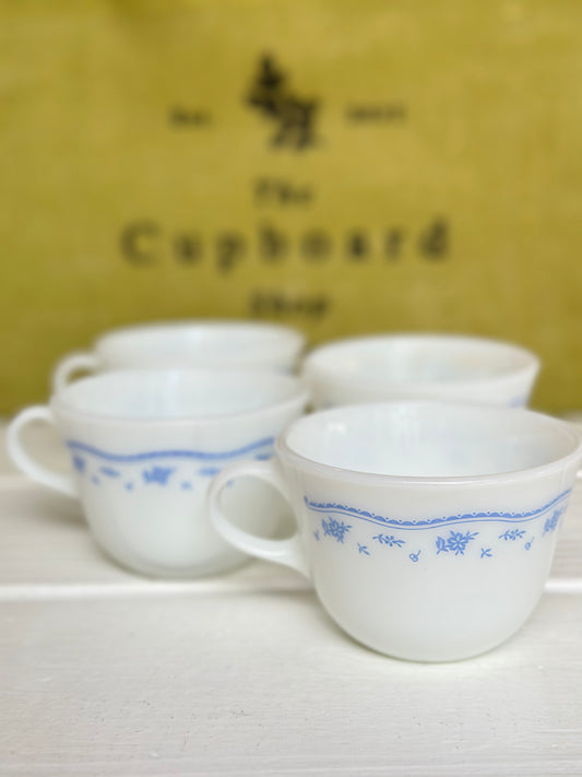 Vintage Pyrex Morning Blue Coffee Cups, Set of 4