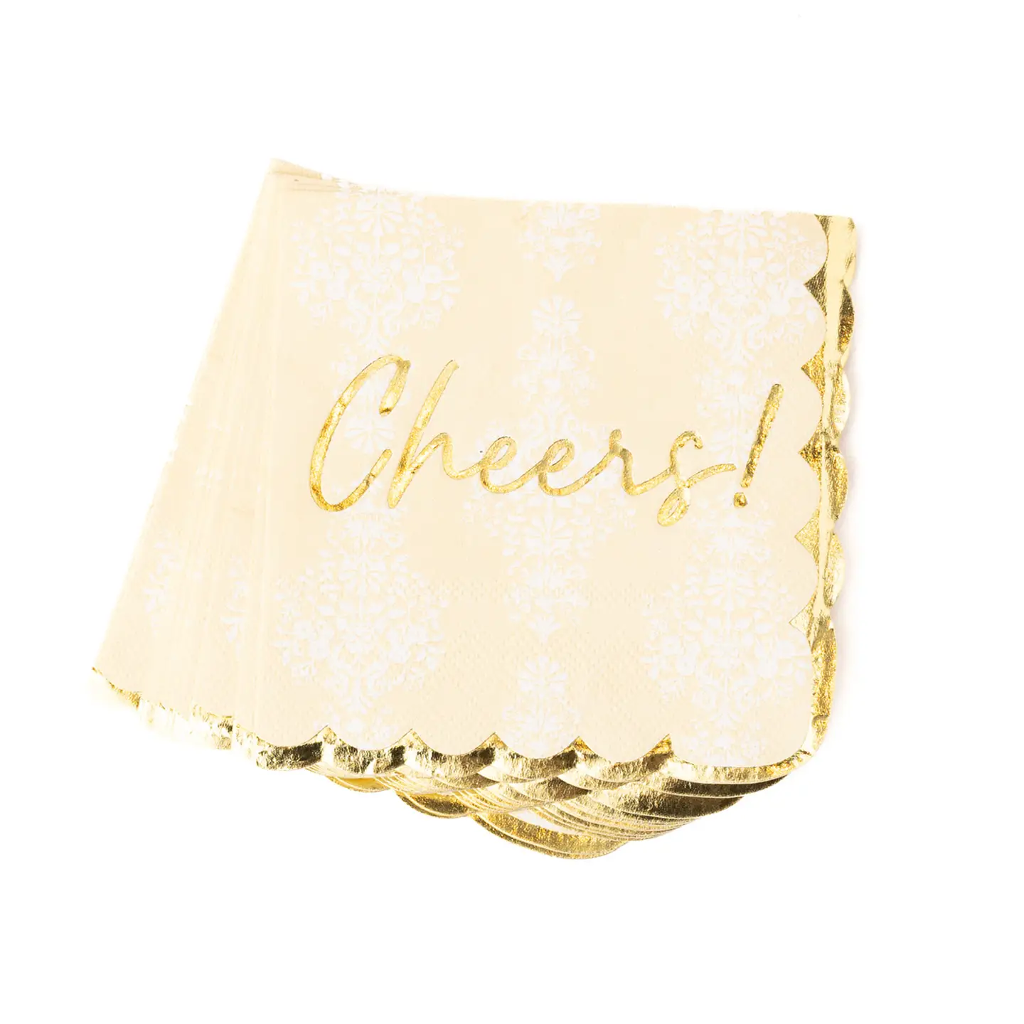 'Cheers!' Golden Damask Paper Cocktail/Beverage Napkin