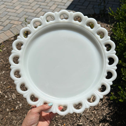 Vintage Anchor Hocking Large Milk Glass Torte Plate