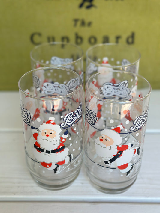 Set of 4, Vintage Pepsi-Cola Ice Skating Santa Drinking Glasses