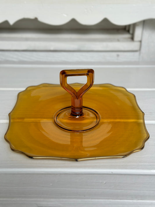 Vintage Amber Depression Cake/ Tidbit Plate