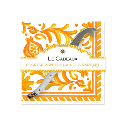 Sicily Orange Cocktail Napkins & Cheese Knife Gift Set