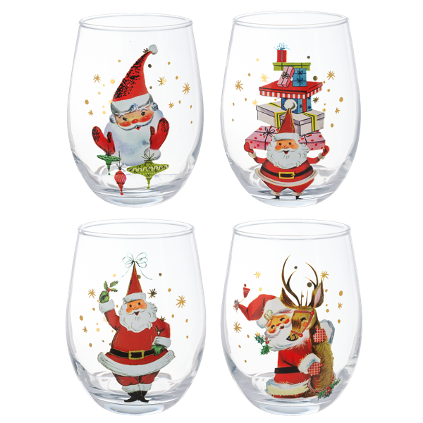 Retro Santa Low Ball Wine Glass (*Multiple Styles*)