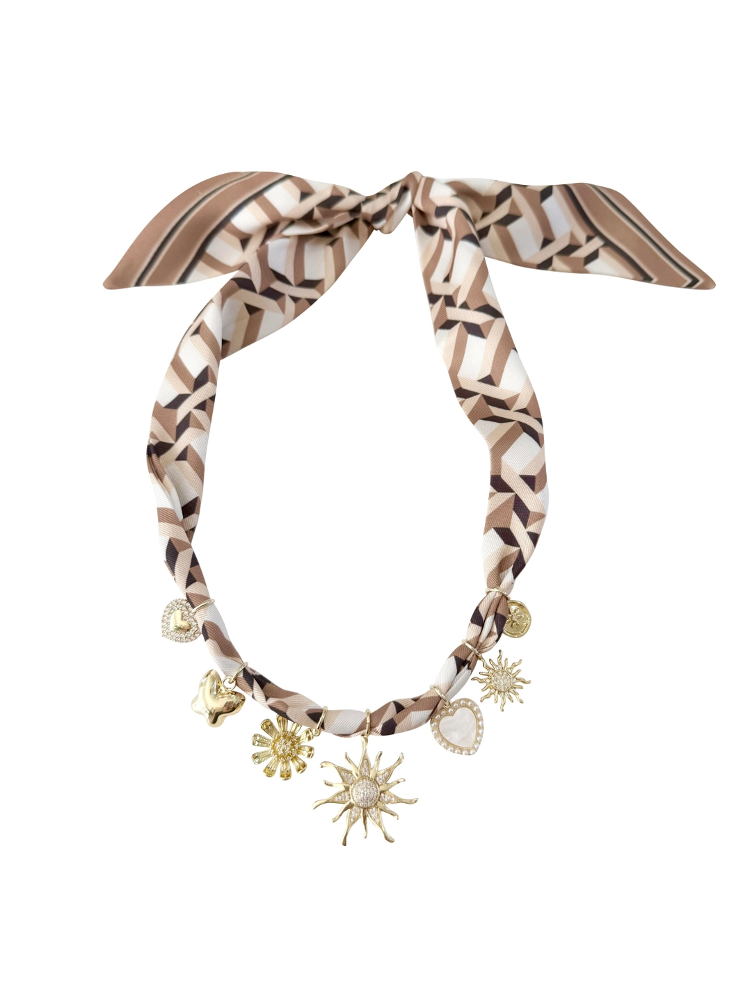 Blythe Brown & White Neutral Scarf Necklace