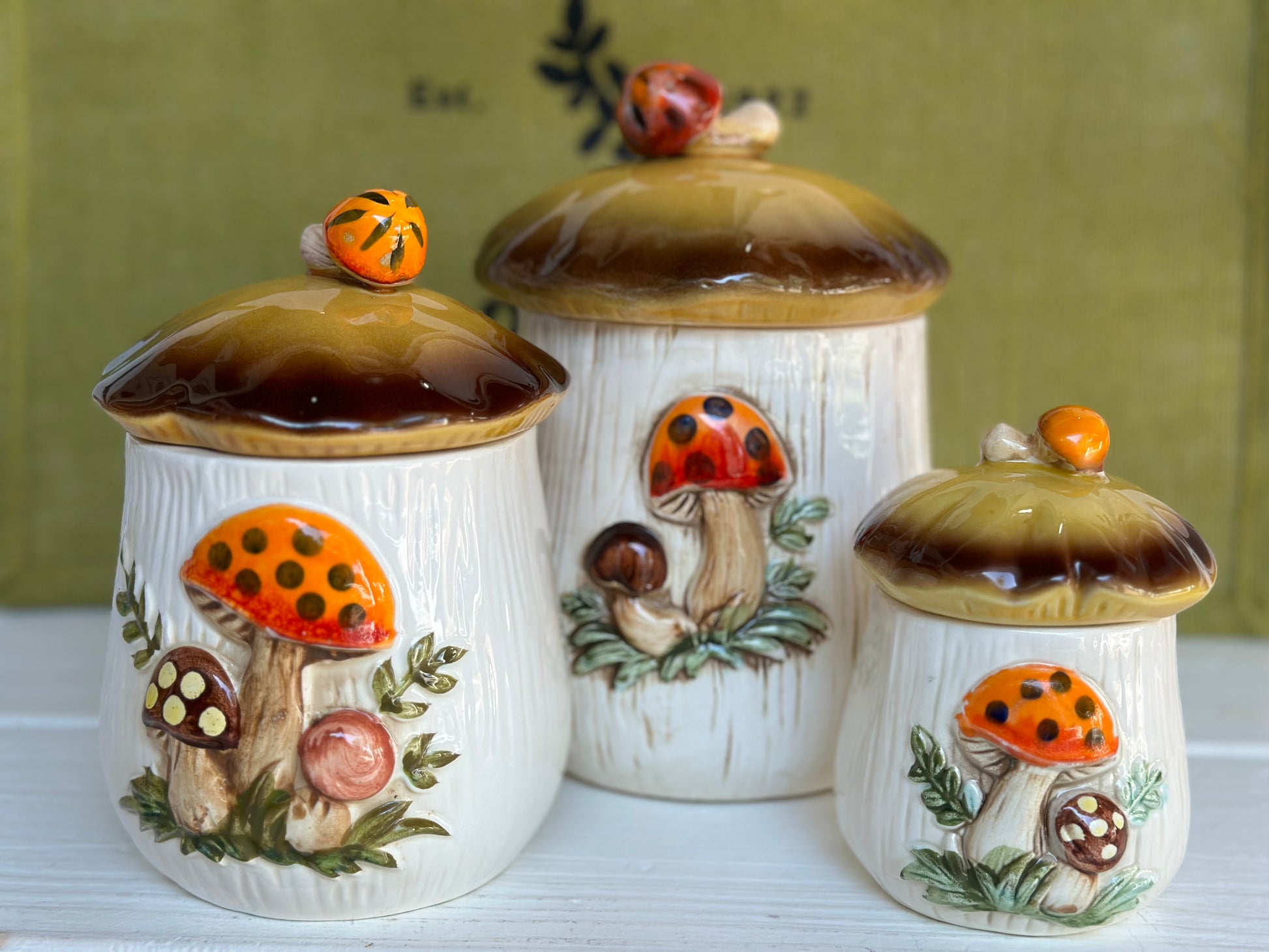 Vintage MCM Brown Mushroom Top Ceramic Flour Canister by Holiday Desig –  The Cupboard Shop NJ