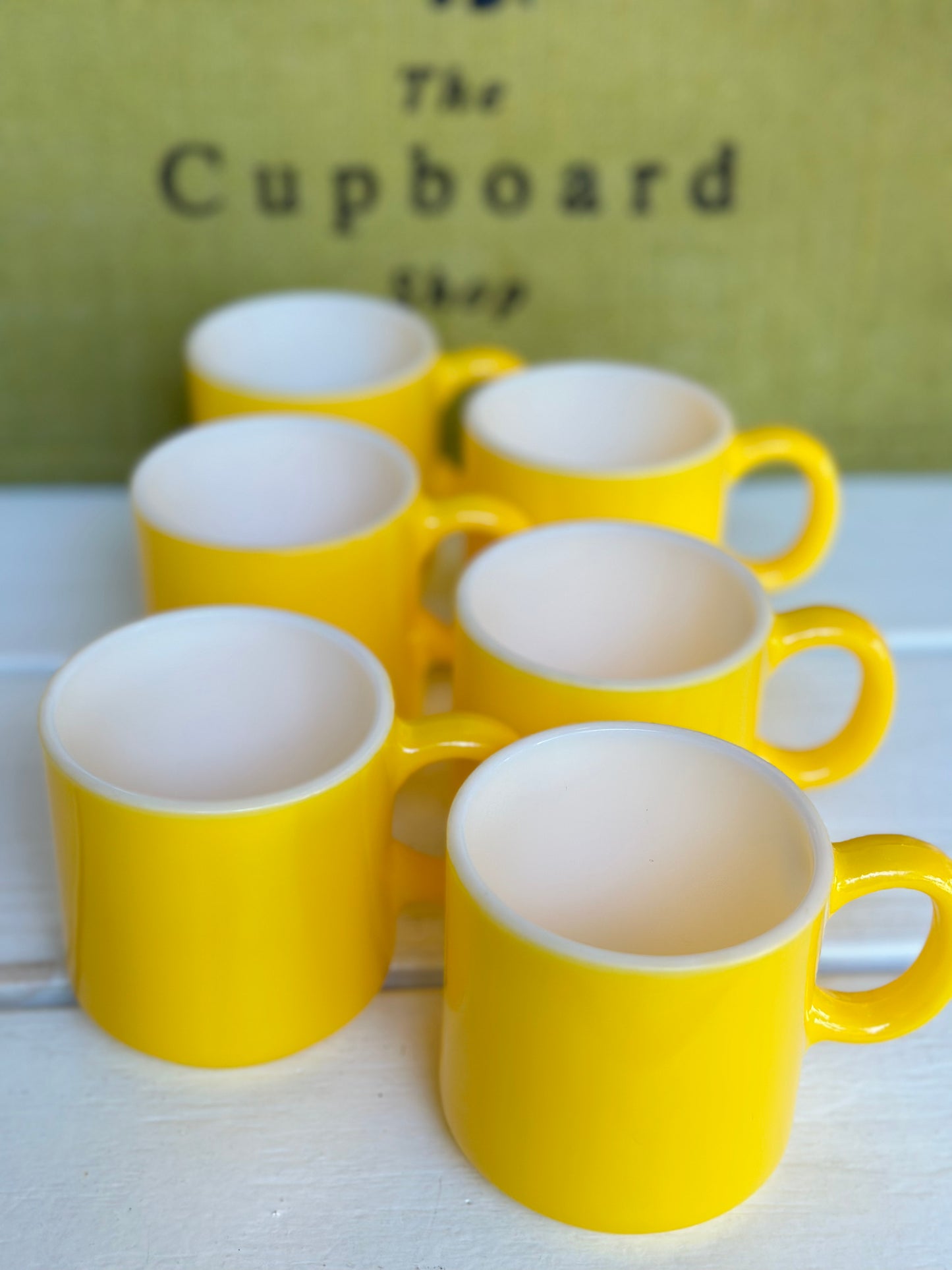 Vintage Yellow Hazel Atlas Milk Glass Mugs, Set of 6