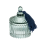 Sage Embossed Glass Trinket Box with Lid & Tassel