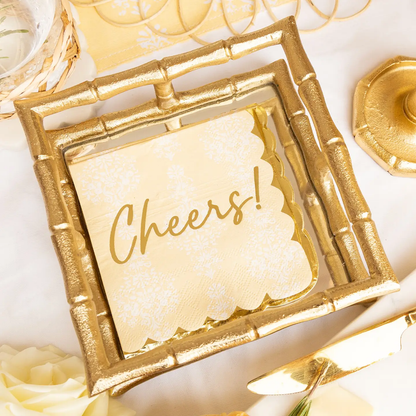 'Cheers!' Golden Damask Paper Cocktail/Beverage Napkin