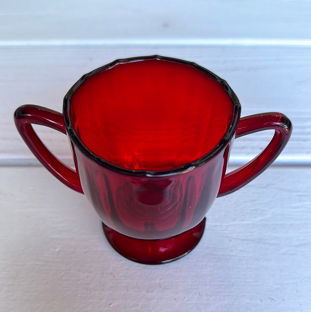 Vintage Ruby Red 12 Point Paneled Footed Sugar Bowl