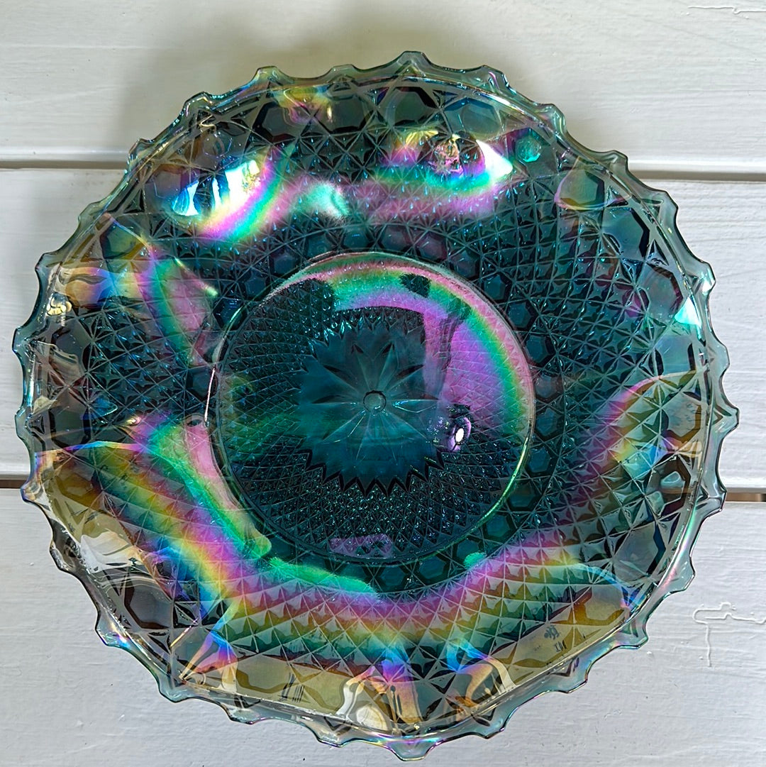 Vintage Indiana Glass Blue Carnival Glass Ruffled Hostess Plate