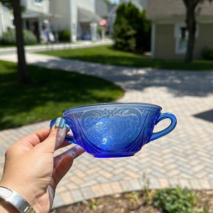 Vintage Hazel Atlas 2 Cobalt Blue Royal Lace Cream Soup Bowls, Set of 2