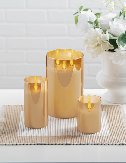 Flameless LED Candle in Gold Glass (4x3)