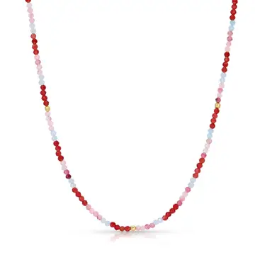 Red/Pink/ Blue Delicate Beaded Stone Necklace