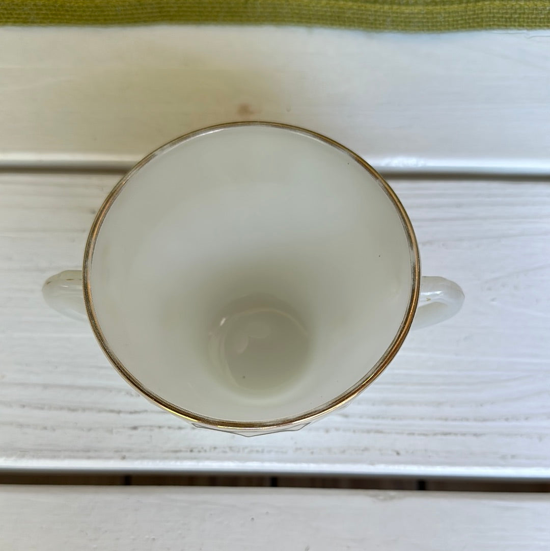 Vintage Fire-King Swirl Milk Glass Sugar Bowl w/ Two Handles