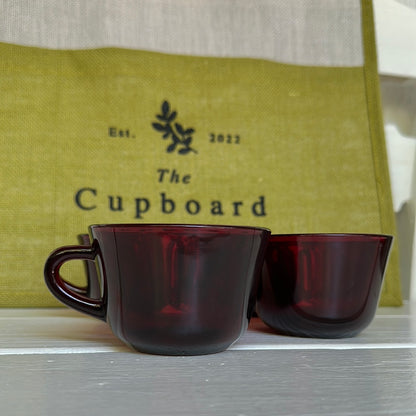 Set of 4, Vintage Anchor Hocking Ruby Red Coffee Cups