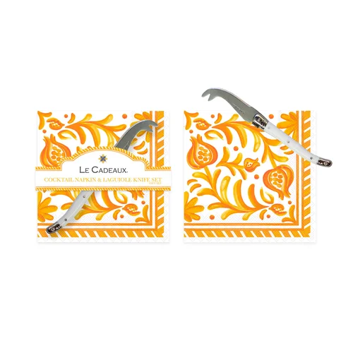 Sicily Orange Cocktail Napkins & Cheese Knife Gift Set