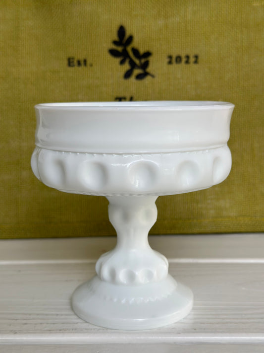 Vintage Indiana Glass Kings Crown Thumbprint White Milk Glass Compote Candy