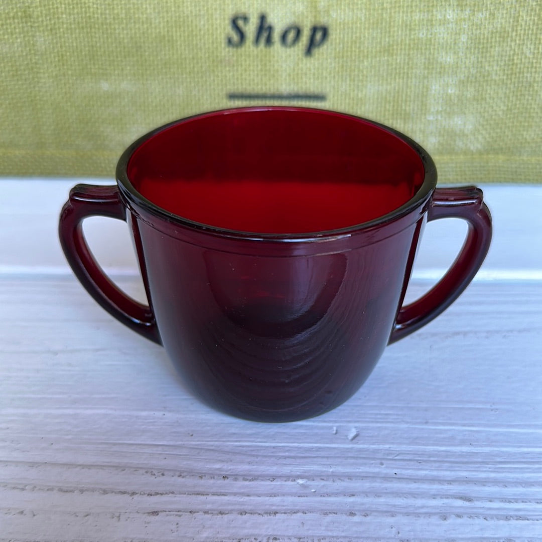 Vintage Anchor Hocking Ruby Red Depression Glass Sugar Bowl
