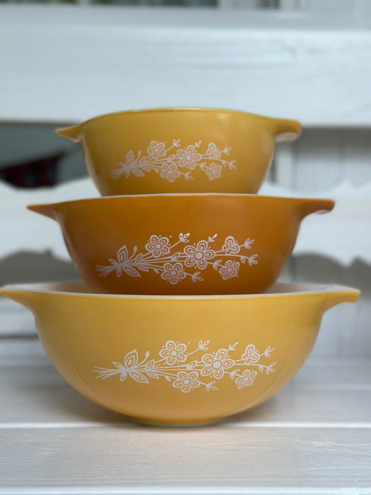 Vintage Pyrex 441,442,443 Butterfly Gold Cinderella Mixing Bowls