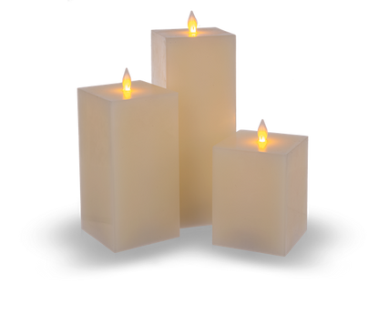 Square Ivory LED Wax Pillar Candle (8x3)