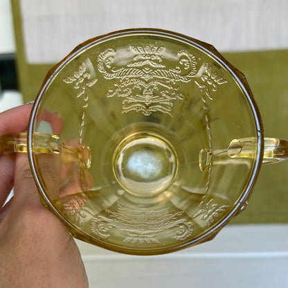 Vintage 1930 Yellow Depression Glass Sugar Bowl Style 2