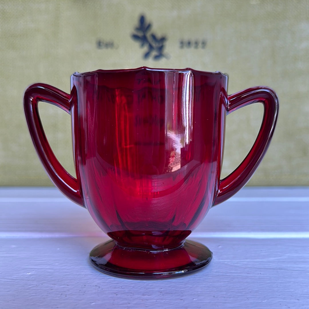 Vintage Ruby Red 12 Point Paneled Footed Sugar Bowl