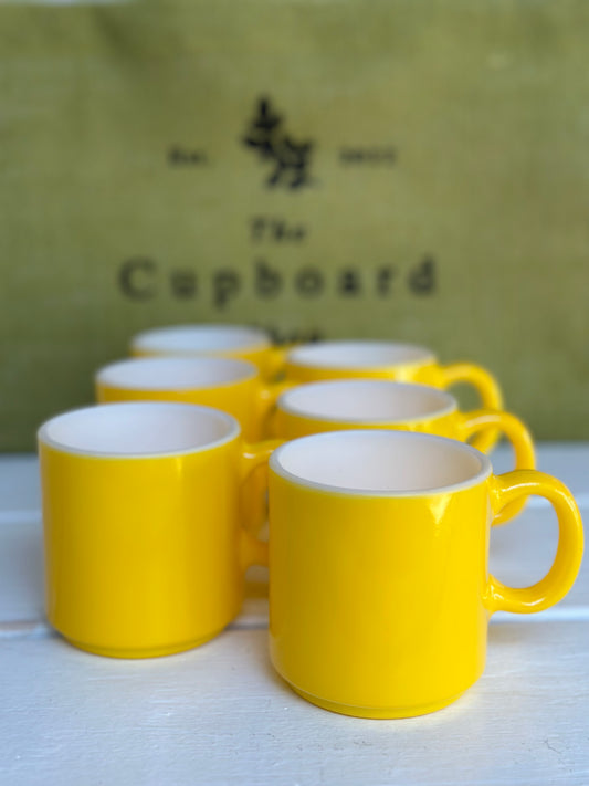 Vintage Yellow Hazel Atlas Milk Glass Mugs, Set of 6