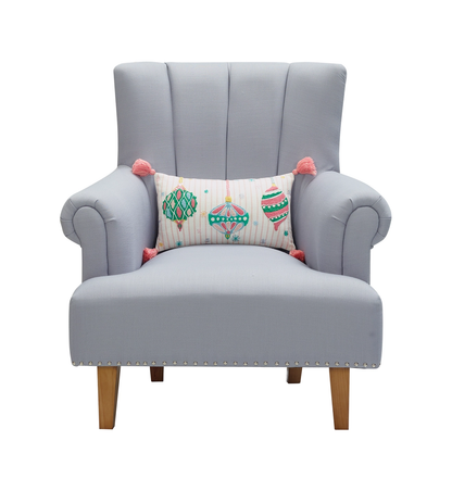 Holiday Bright's Ornaments W/Tassels Embroidered Pillow