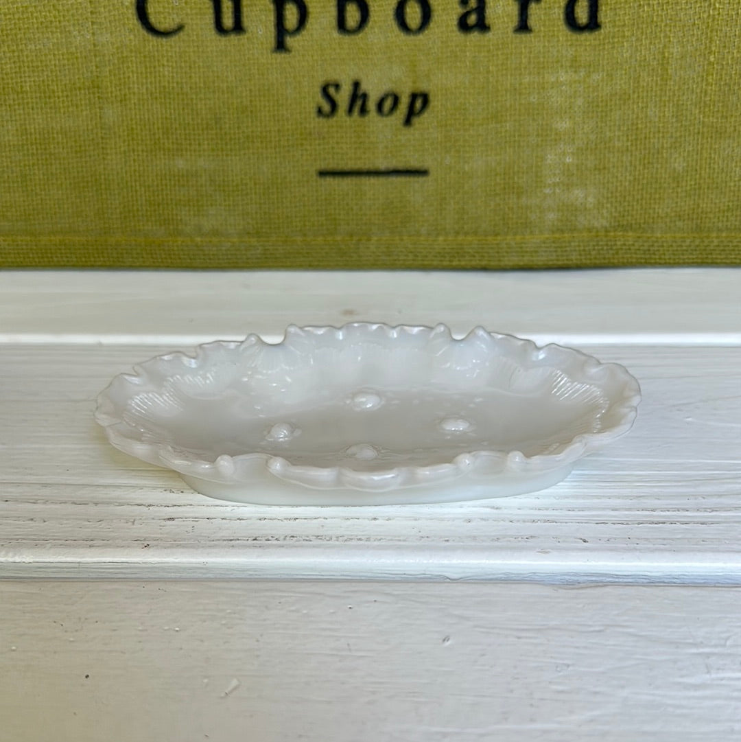 Vintage 1800 Opaque Milk Glass Ash Tray/ Soap Dish