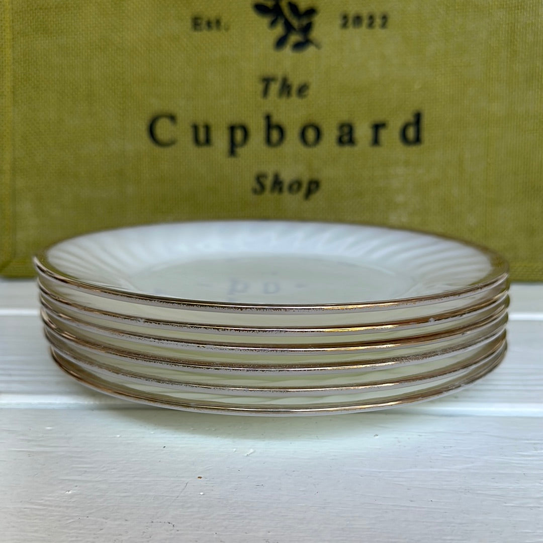 Set of 6, Vintage Anchor Hocking 8" Swirl Gold Rim Plates