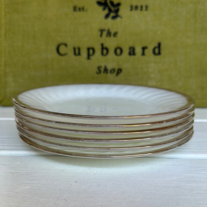 Set of 8, Vintage Anchor Hocking 8" Swirl Gold Rim Plates