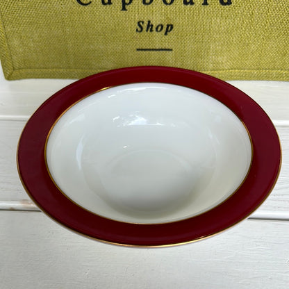 Vintage Pyrex Serving Bowl Royal Burgundy w/ 2 Gold Stripes on Rim