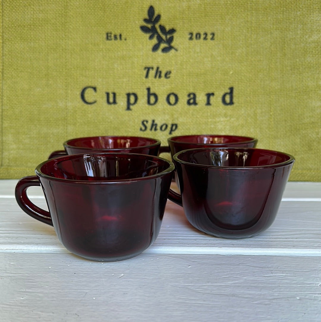 Set of 4, Vintage Anchor Hocking Ruby Red Coffee Cups