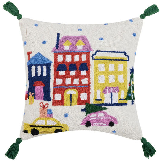 Christmas in the City W/Tassels Hook Pillow