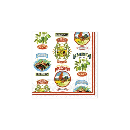 Vintage Olive Allover Cocktail Napkins & Cheese Knife Gift Set